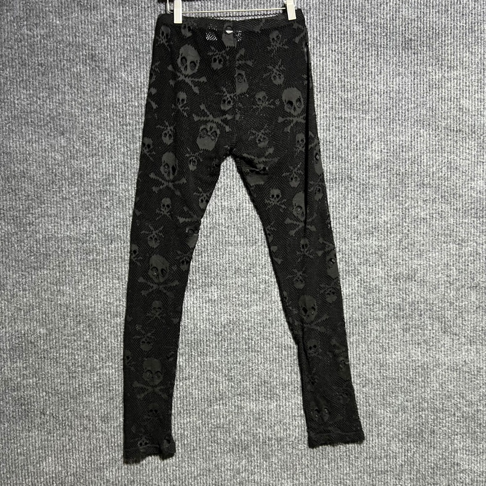 Tripp NYC Leggings Women Small Black Skull Crossbones Fishnet Mesh Goth Punk Alt - Picture 6 of 8